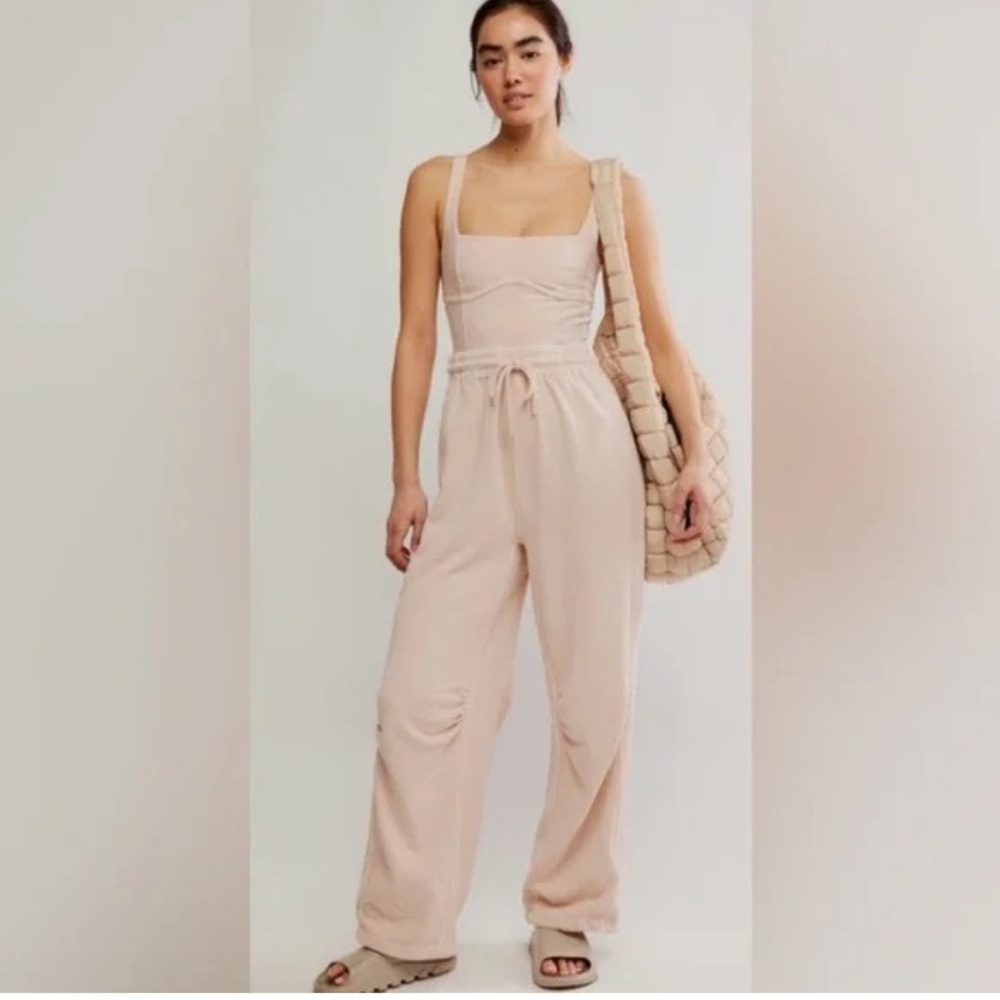 Free People Soft Beige/pink Jumpsuit NWOT
